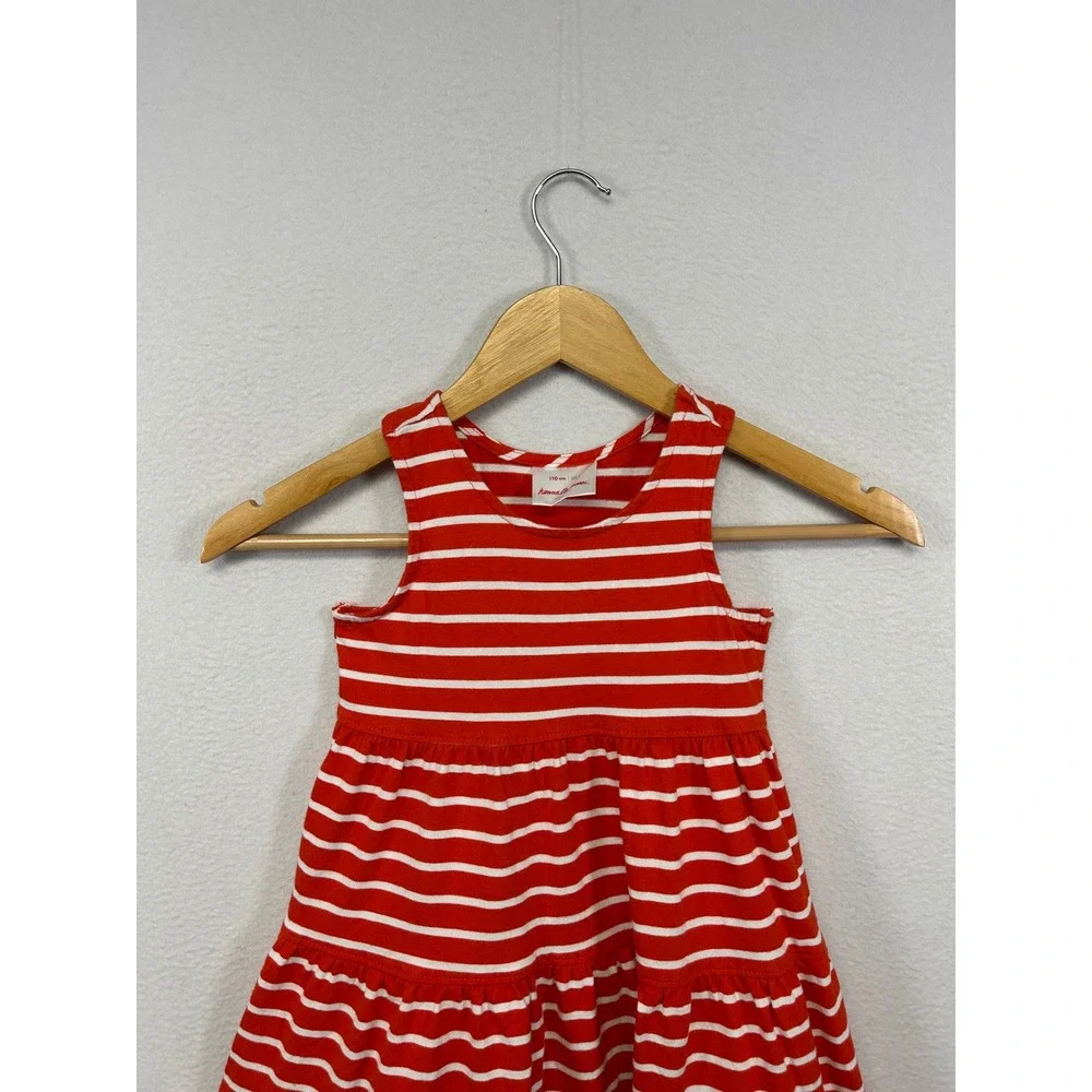 Hanna Andersson Preppy Nautical Girls Size 5 Red White Striped Tiered Sun Dress
